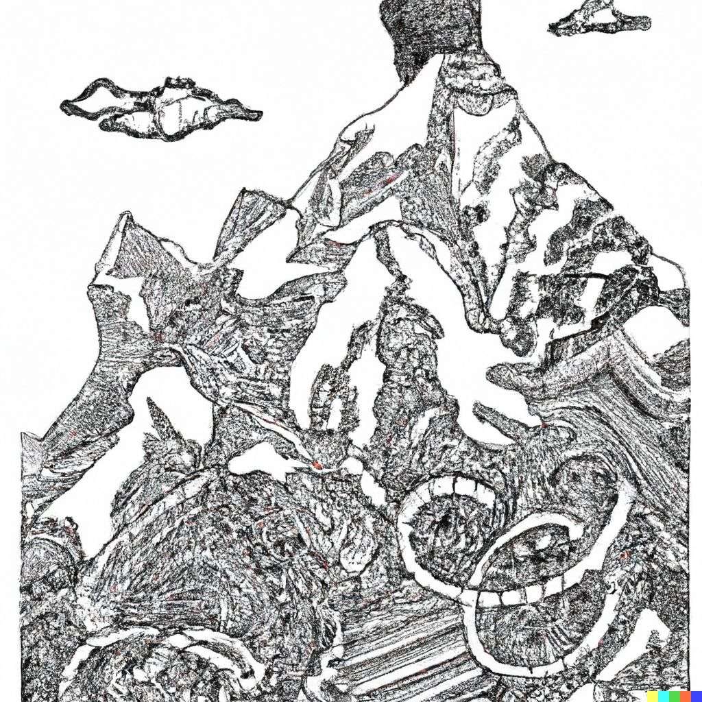someone gazing at Mount Everest, zentangle drawing